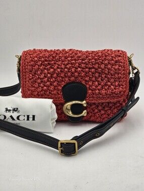 Coach Soft Tabby In Straw And Smooth Leather, Red Orange, CA032